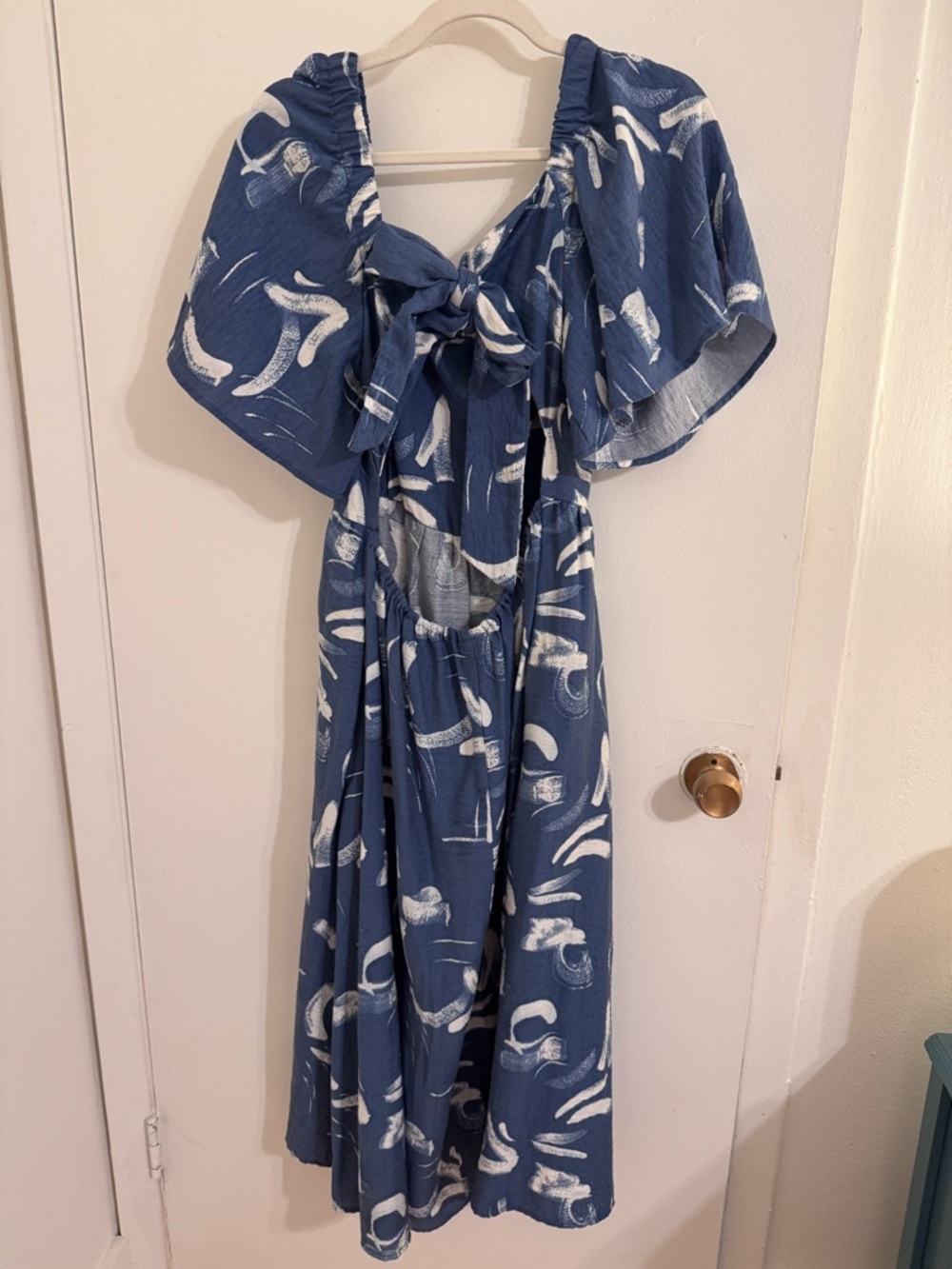 Blue Abstract Print Tie-Back Midi Dress - Picture 5 of 10